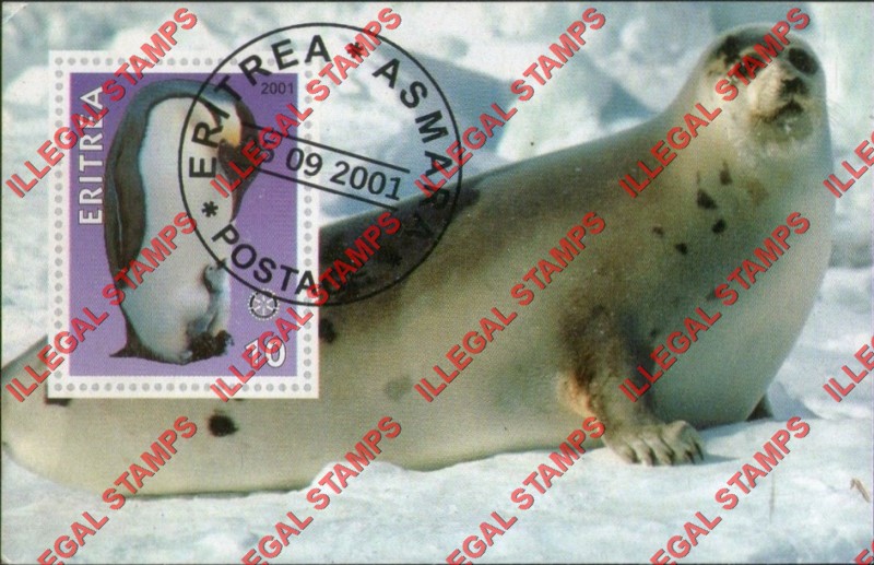 Eritrea 2001 Penguin Seal Counterfeit Illegal Stamp Souvenir Sheet of 1 Eritrea 2001 Penguin Seal Counterfeit Illegal Stamp Souvenir Sheet of 1